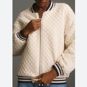 Porridge Viv Cream Quilted Long Sleeve Bomer Jacket. Size XS